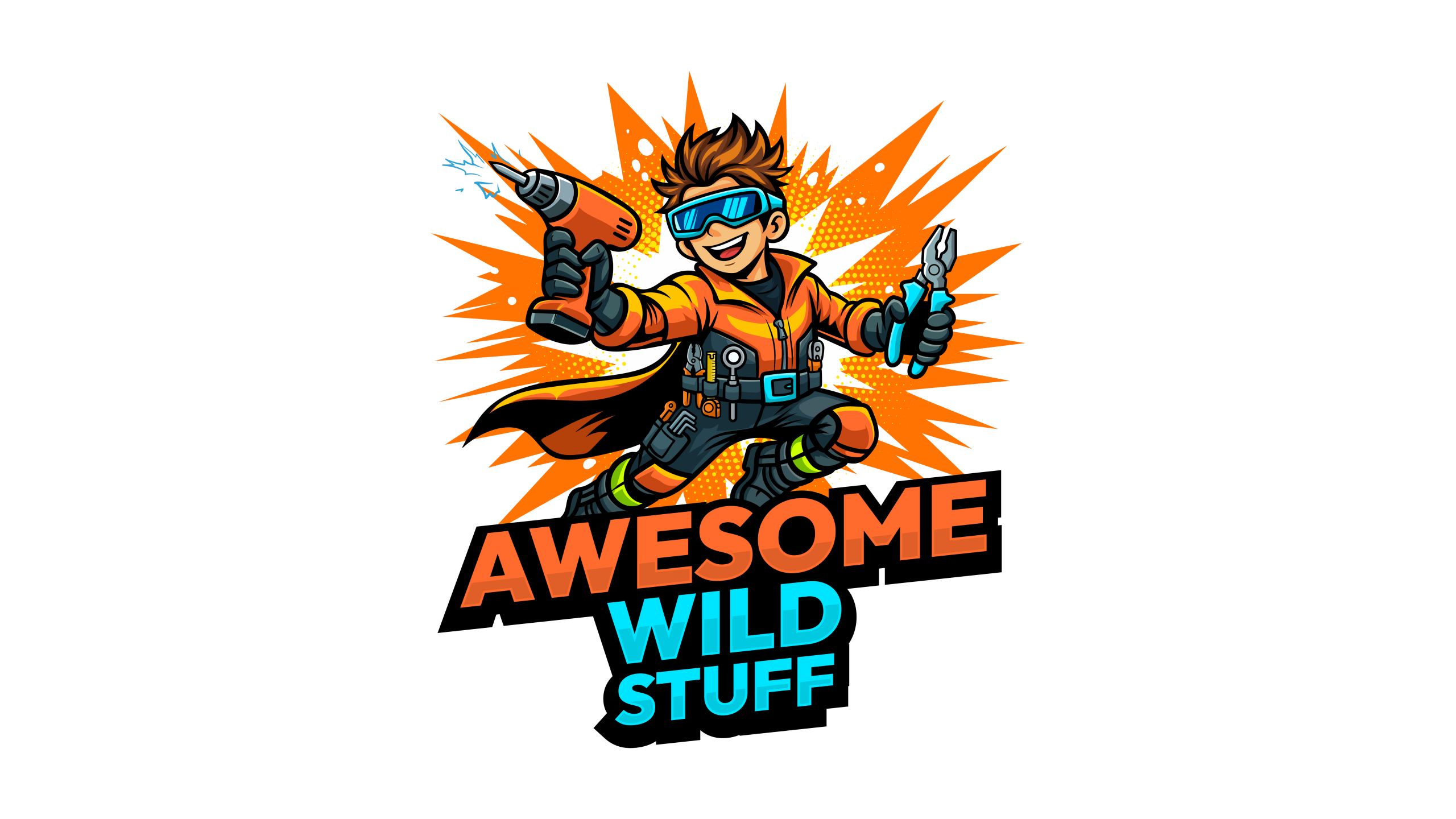 AWESOMEWILDSTUFF maker mascot logo with drill and pliers